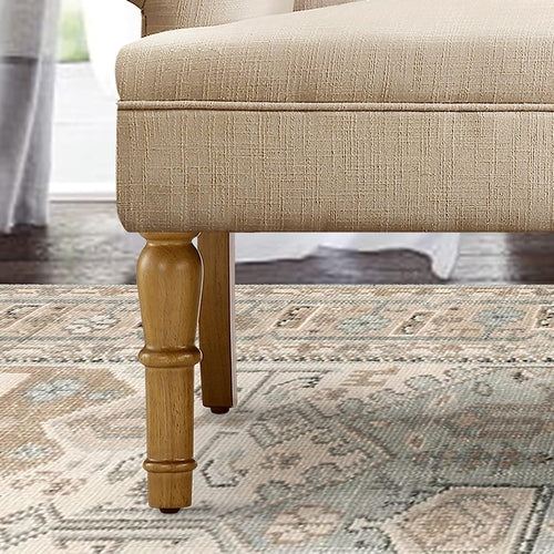 Elegancka Sofa Dwuosobowa Chesterfield - Ciepły Beż z Lnu