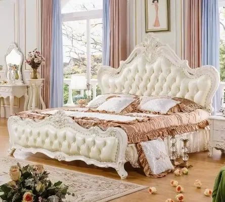 Białe Łóżko Queen Size – Luksusowy Komplet Sypialnianego Mebla w Stylu Europejskim