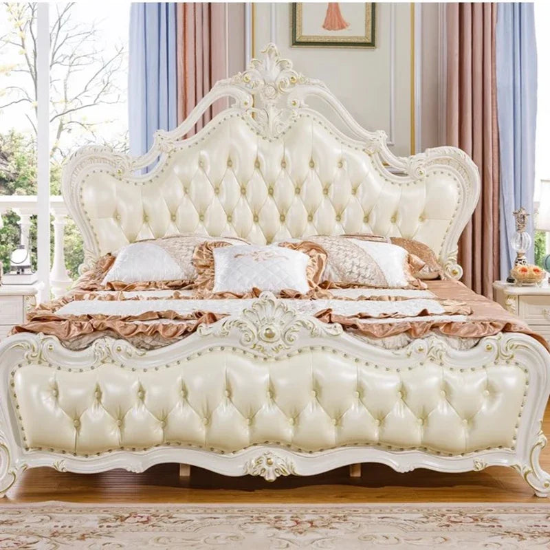 Białe Łóżko Queen Size – Luksusowy Komplet Sypialnianego Mebla w Stylu Europejskim