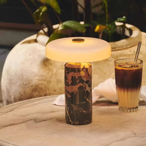 Duńska Kamienna Lampa Stołowa LED z Przełącznikiem Dotykowym - Nowoczesna Marmurowa Lampa Biurkowa