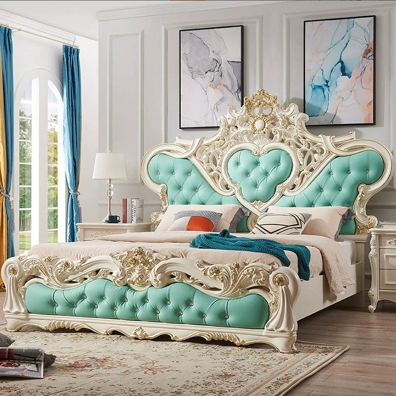 Luksusowe łóżko z litego drewna w stylu europejskim - elegancki zestaw mebli do salonu