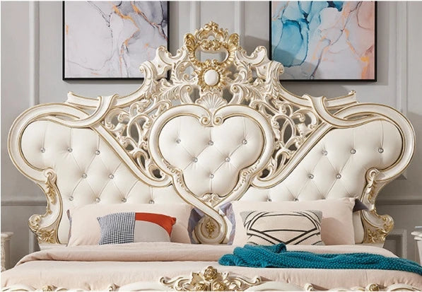 Luksusowe łóżko z litego drewna w stylu europejskim - elegancki zestaw mebli do salonu