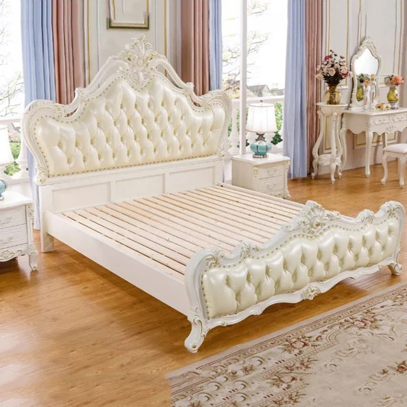 Białe Łóżko Queen Size – Luksusowy Komplet Sypialnianego Mebla w Stylu Europejskim