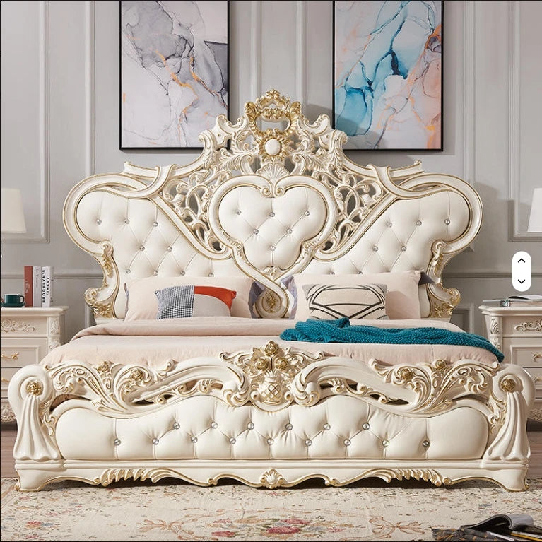 Luksusowe łóżko z litego drewna w stylu europejskim - elegancki zestaw mebli do salonu