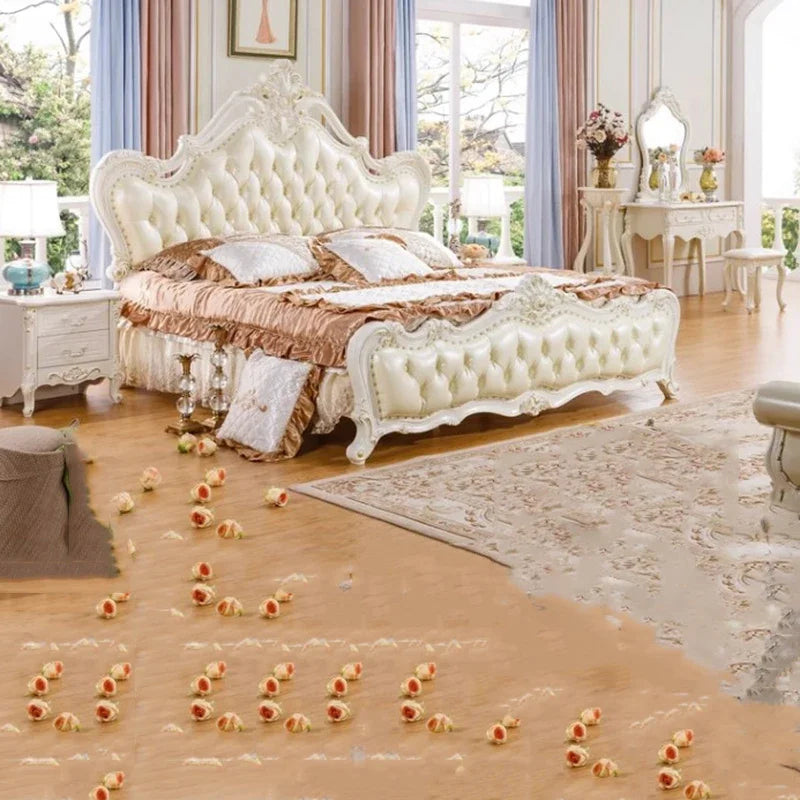 Białe Łóżko Queen Size – Luksusowy Komplet Sypialnianego Mebla w Stylu Europejskim