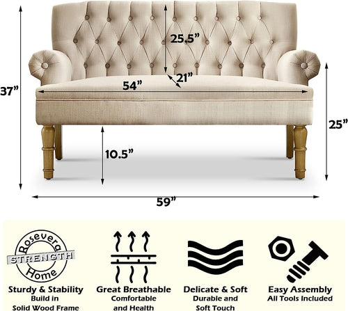 Elegancka Sofa Dwuosobowa Chesterfield - Ciepły Beż z Lnu