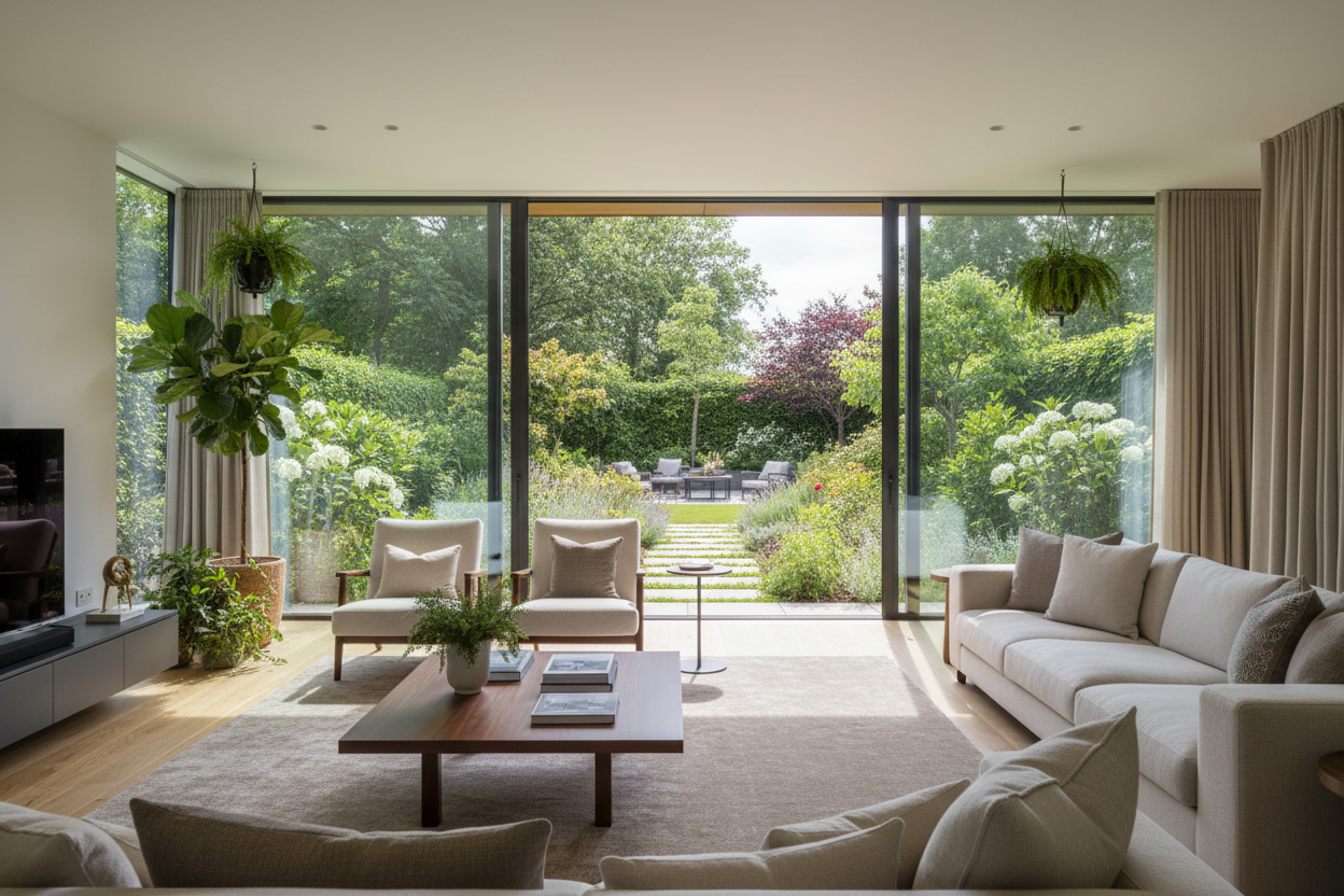 Eleganckie wnętrze domu z ogrodem